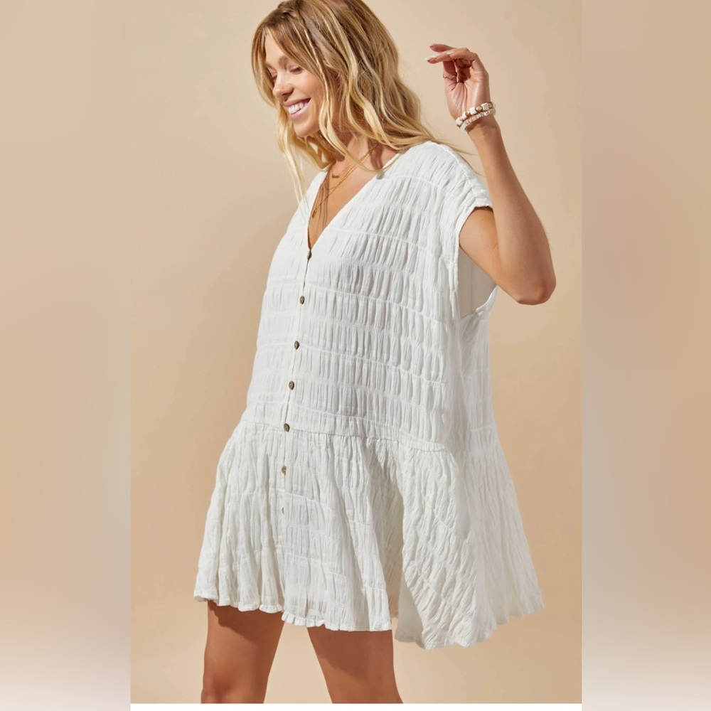 White baby doll button down dress